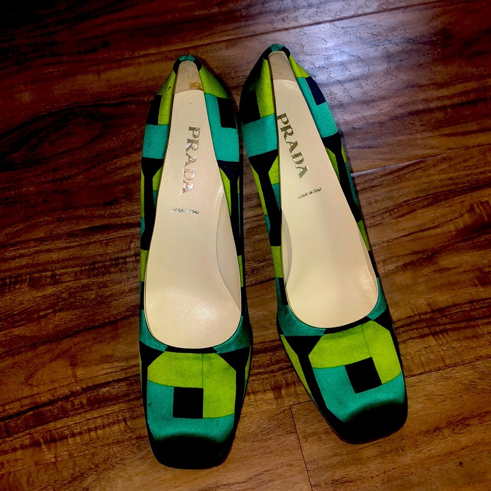 Prada Vintage Satin Geometric Pumps